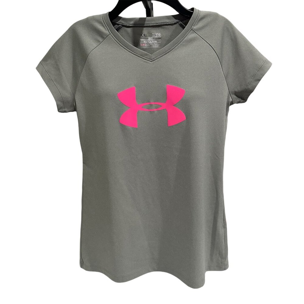 Under Armour Youth Girl Short Sleeve Gray Loose Fit T-shirt Pink Size YLG